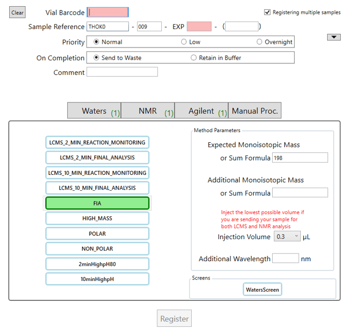 Client - multi vial register