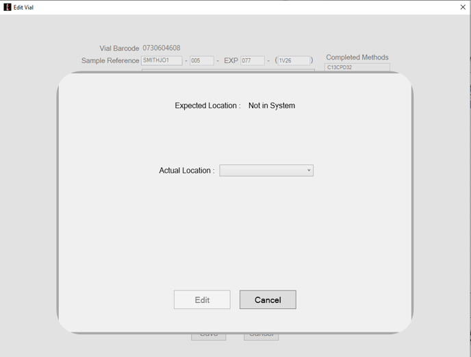 Edit vial location