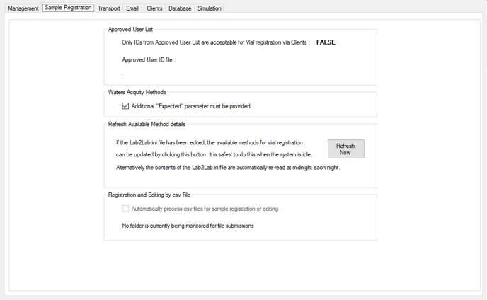 Sample registration settings