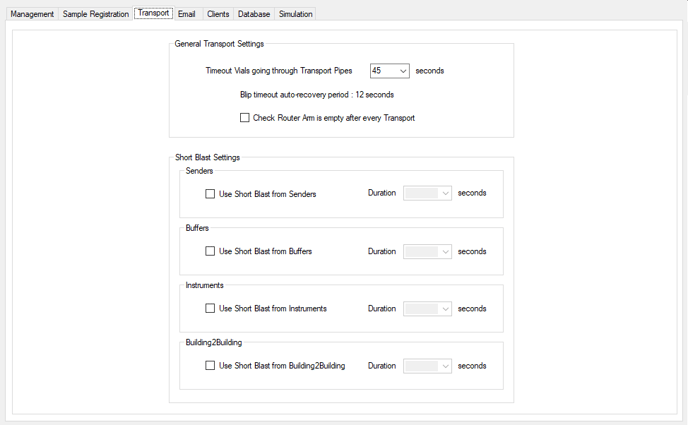 Transport settings