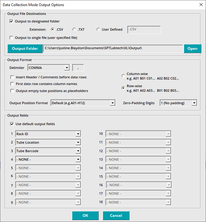 data collection mode output options